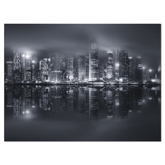 Designart - Hong Kong Black and White Skyline